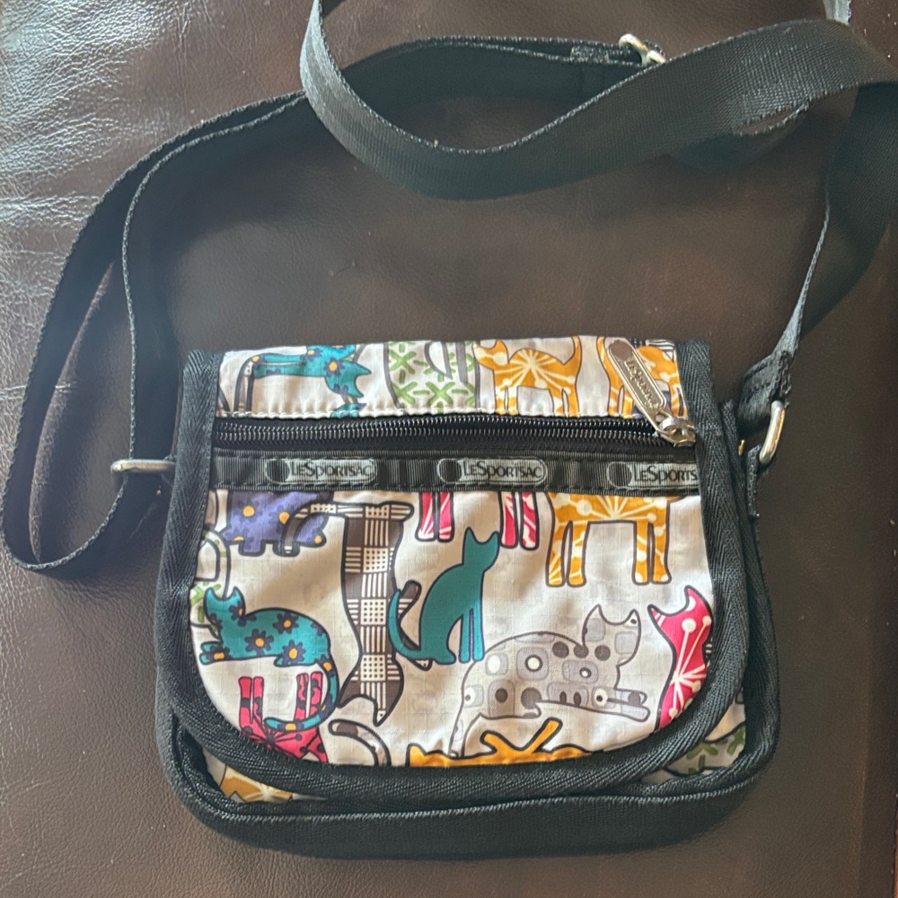 LeSportsac Colorful Animal cat Pattern mini Crossbody Bag 4”x5”